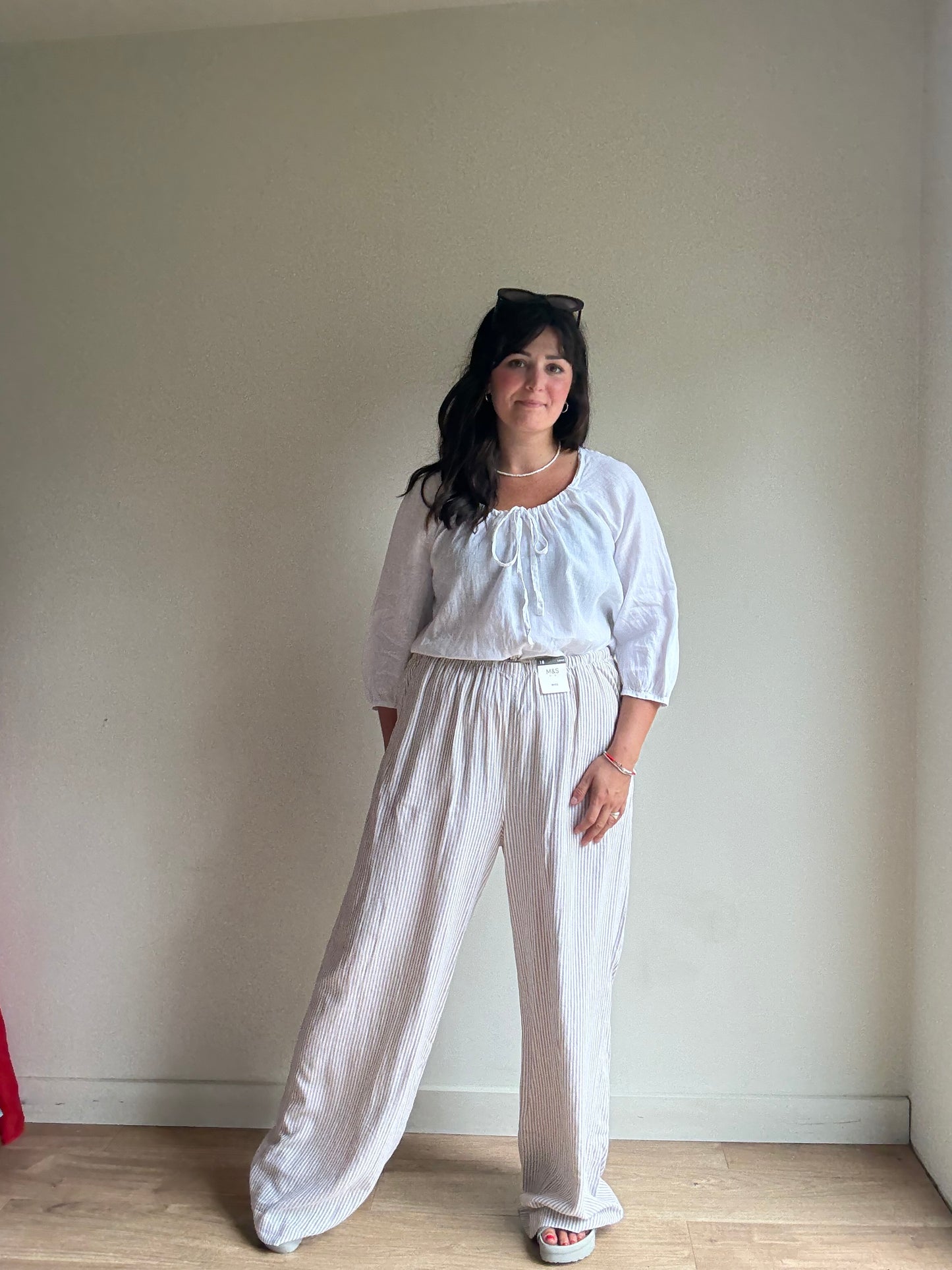 NEW M&S Linen Mix Stripe Trousers, 18