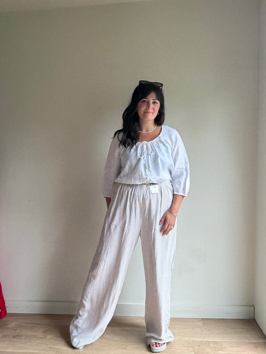 NEW M&S Linen Mix Stripe Trousers, 18