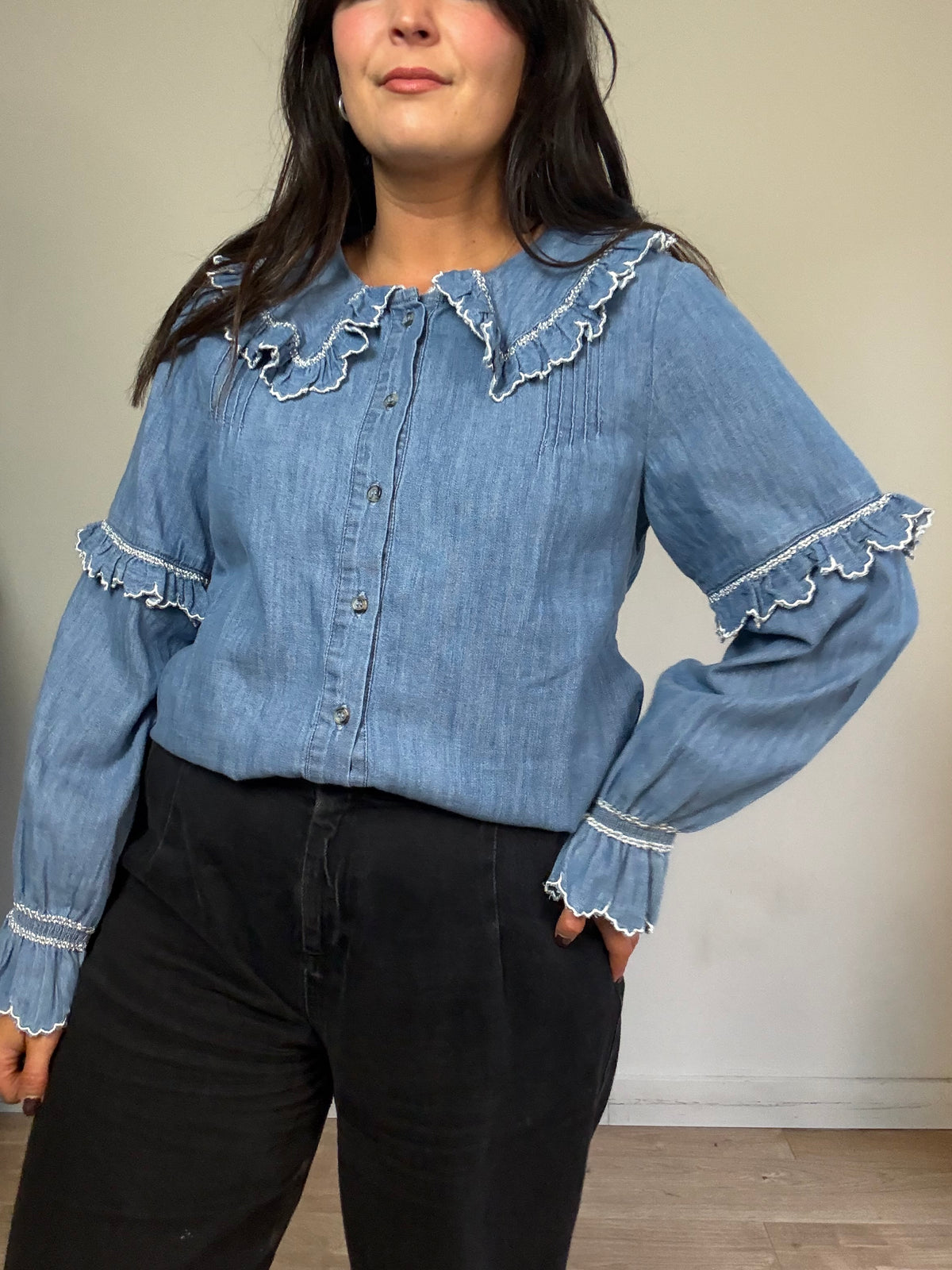 Seventy & Mochi Embroidered Denim Shirt, 12