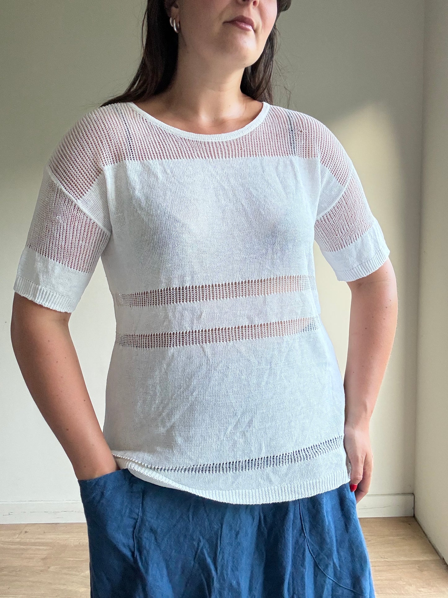 Vintage Jigsaw Linen Open Knit Top, M