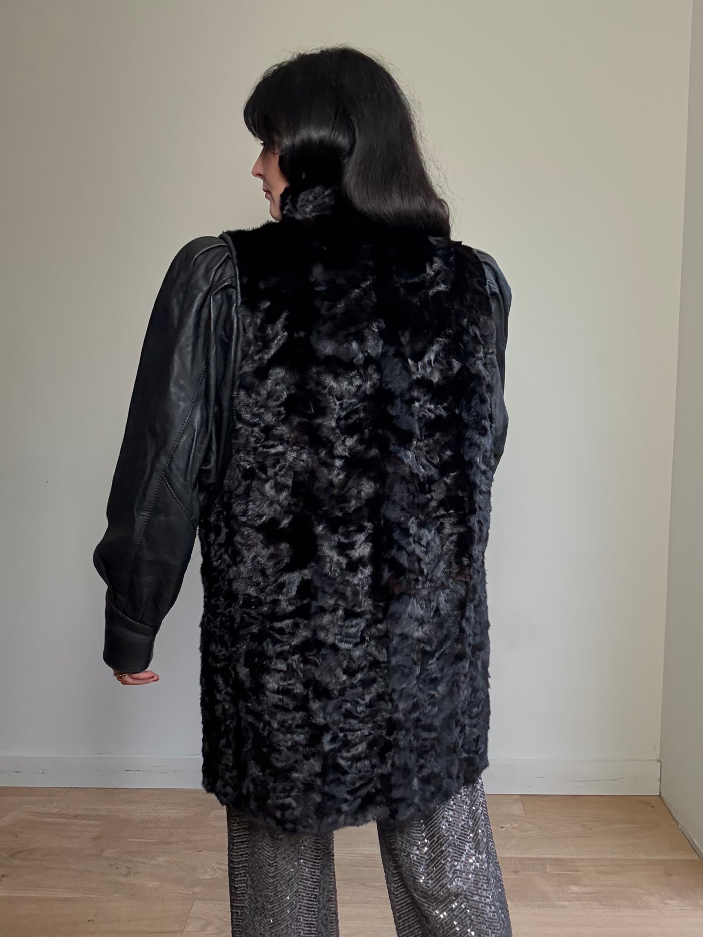Vintage Fur & Leather Coat, L-XL