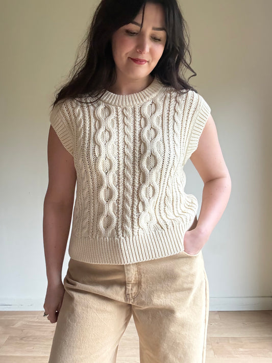 Velvet by Graham & Spencer Cotton Cable Knit Tank Vest, S/M
