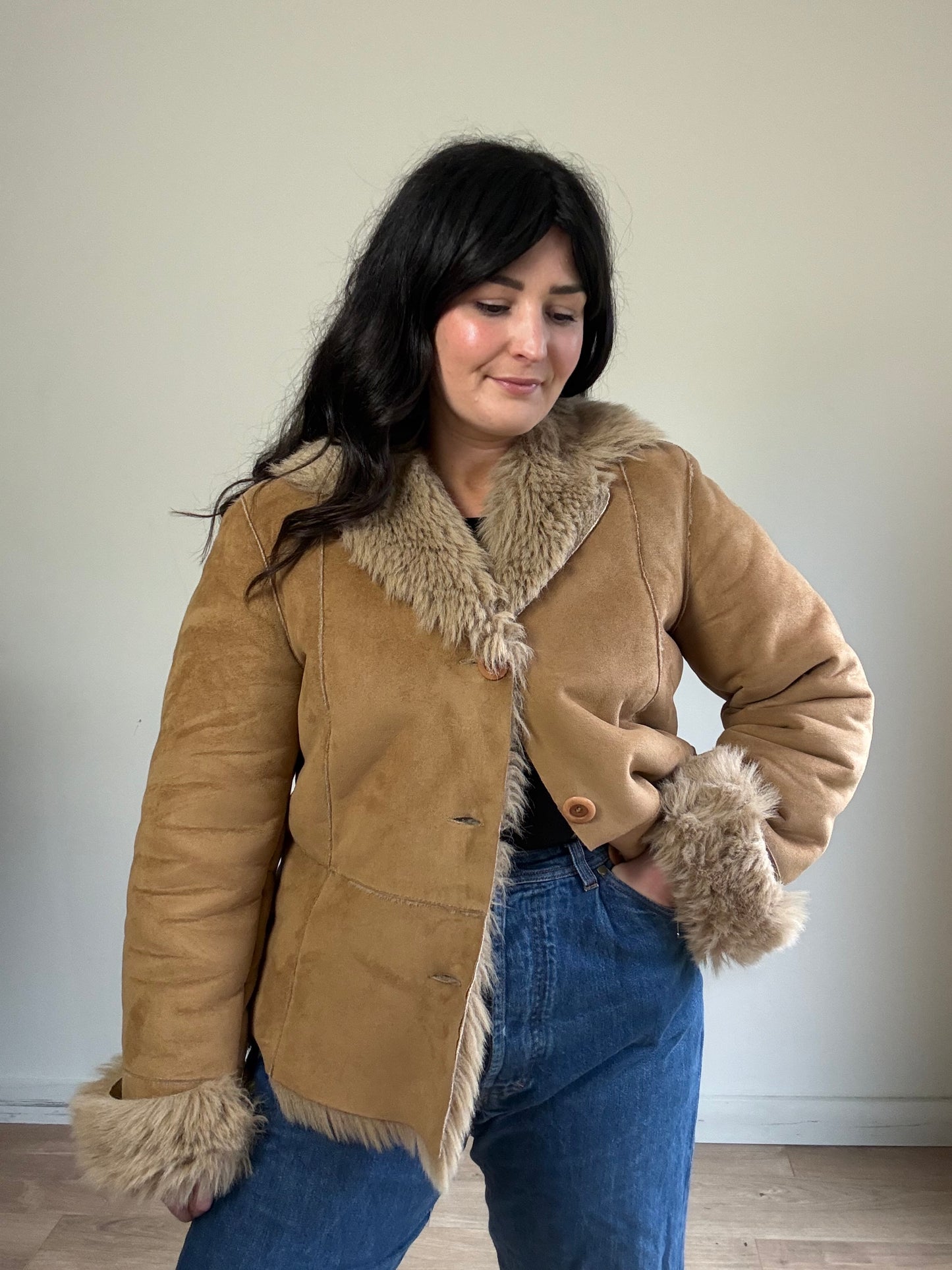 Vintage M&S Faux Fur & Suede Jacket, L