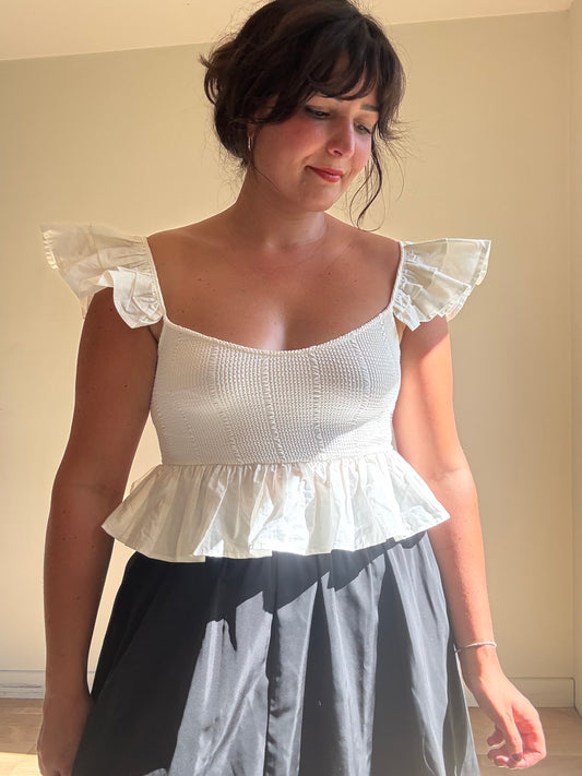 Zara Smocked Frill Crop Top, M