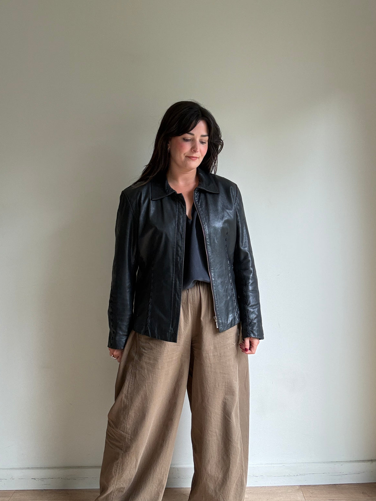 Vintage Leather Stitch Embroidered Jacket, L