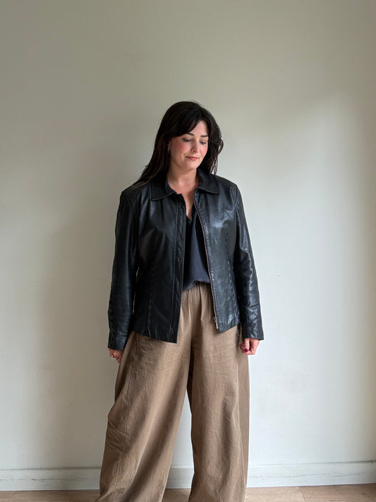 Vintage Leather Stitch Embroidered Jacket, L