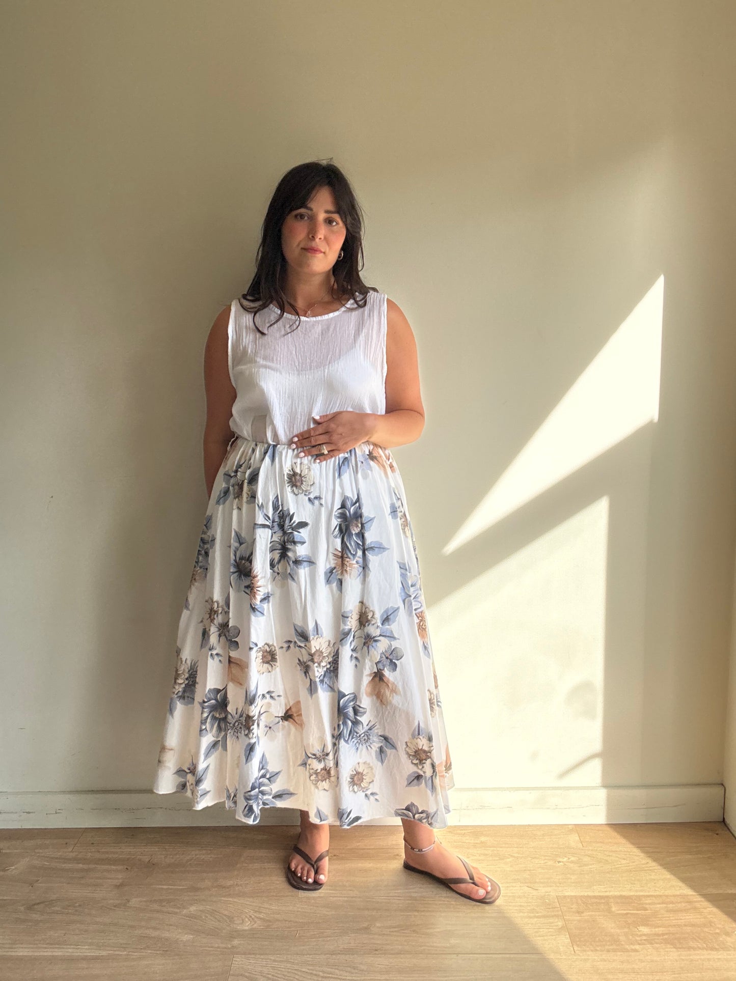 Cassolino Floral Cotton Midi Skirt, M/L