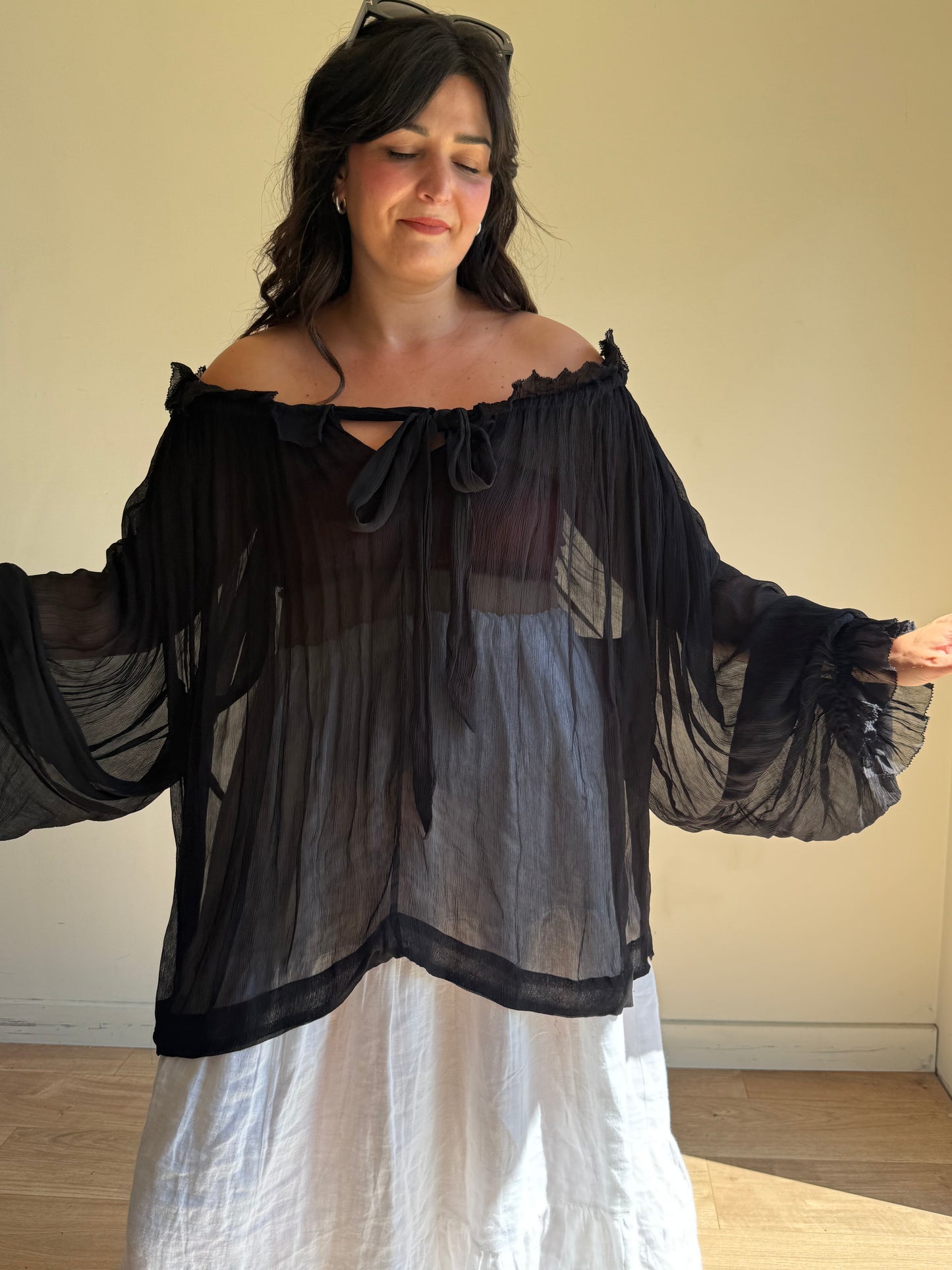 Free People Sheer Floaty Blouse, XL