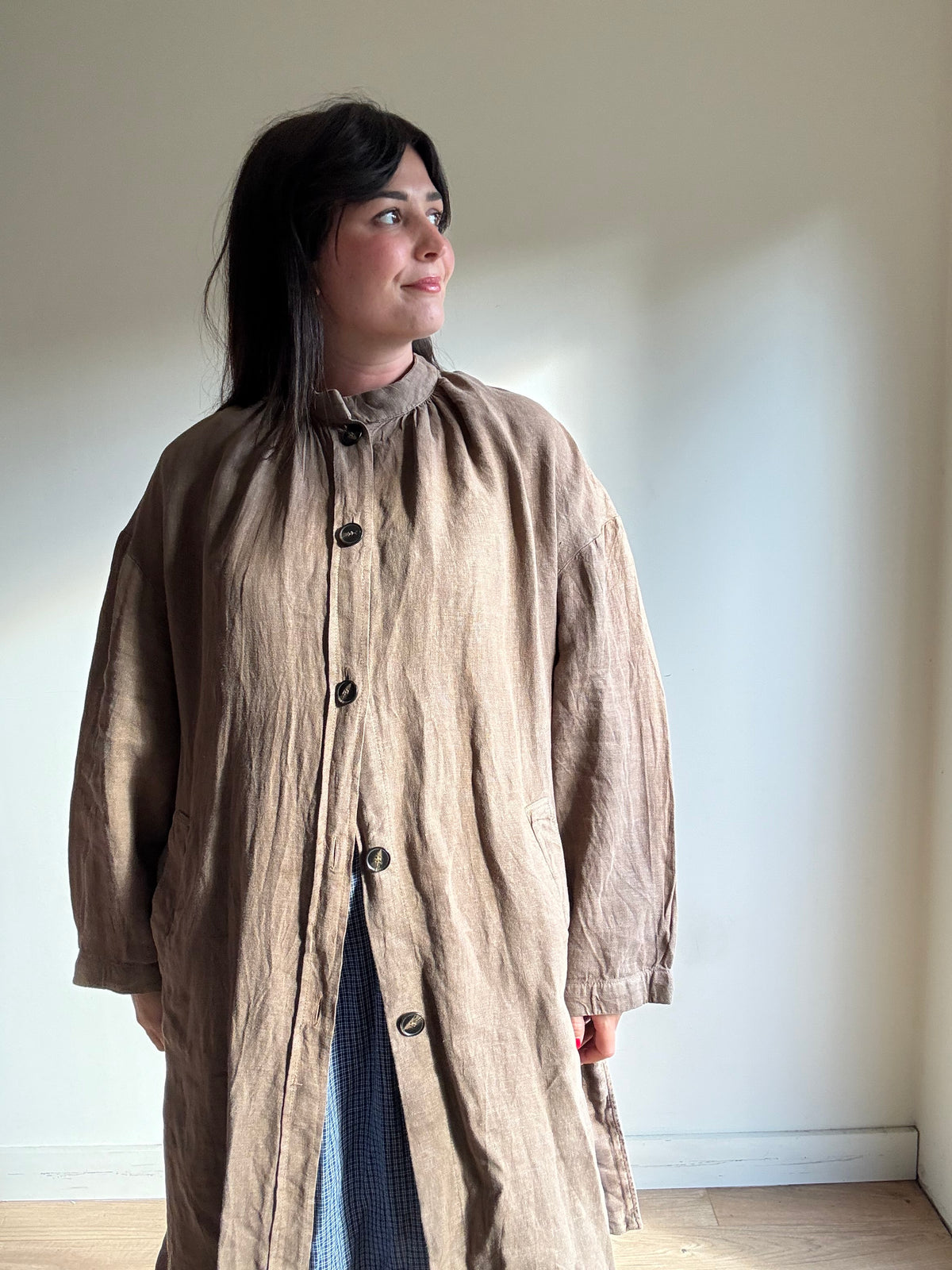 Zara Linen Button Up House Coat, M/L