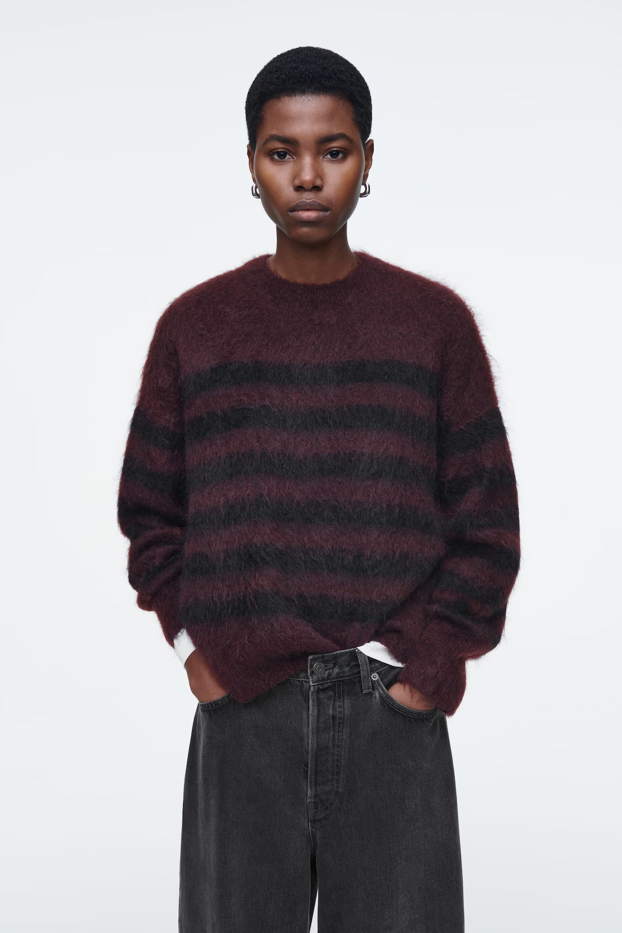 Cos NEW Mohair Merino Burgundy Stripe Jumper - S