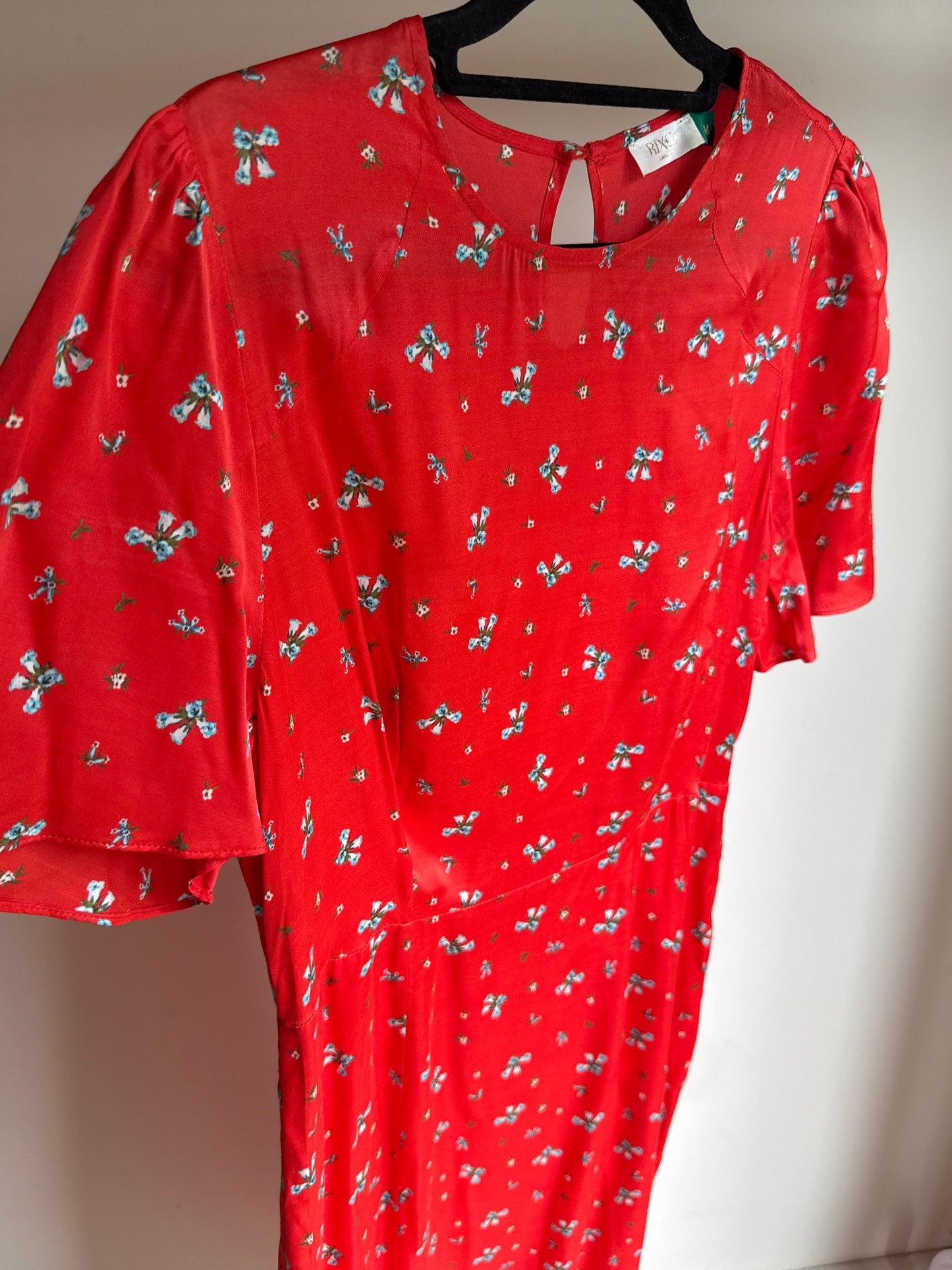 Rixo Satin Floral Midi Dress, M