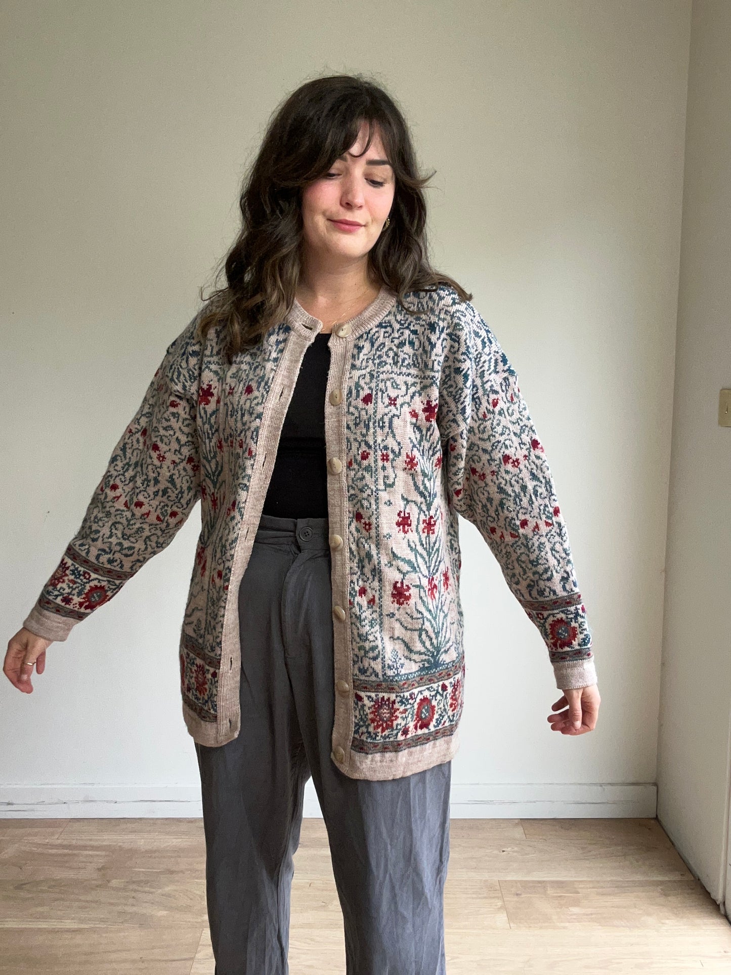 Vintage Pure Wool Tapestry Cardigan, XL