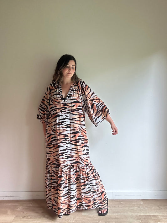 Zebra Print Cotton Maxi Dress, XL