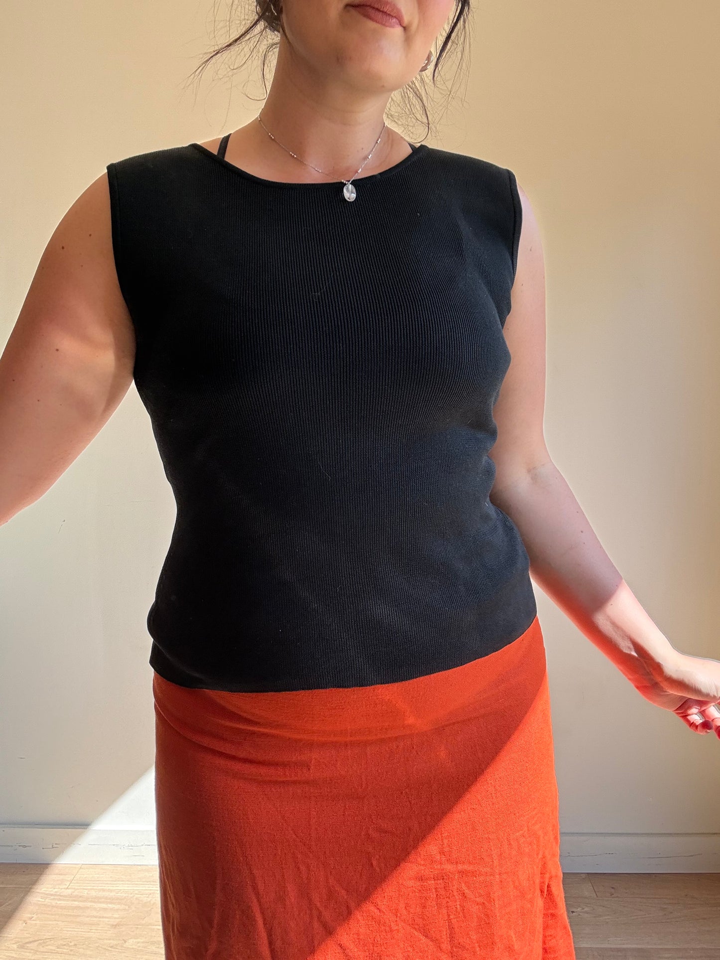 St Michael Silk 90's Stretchy Slit Neck Top, 12