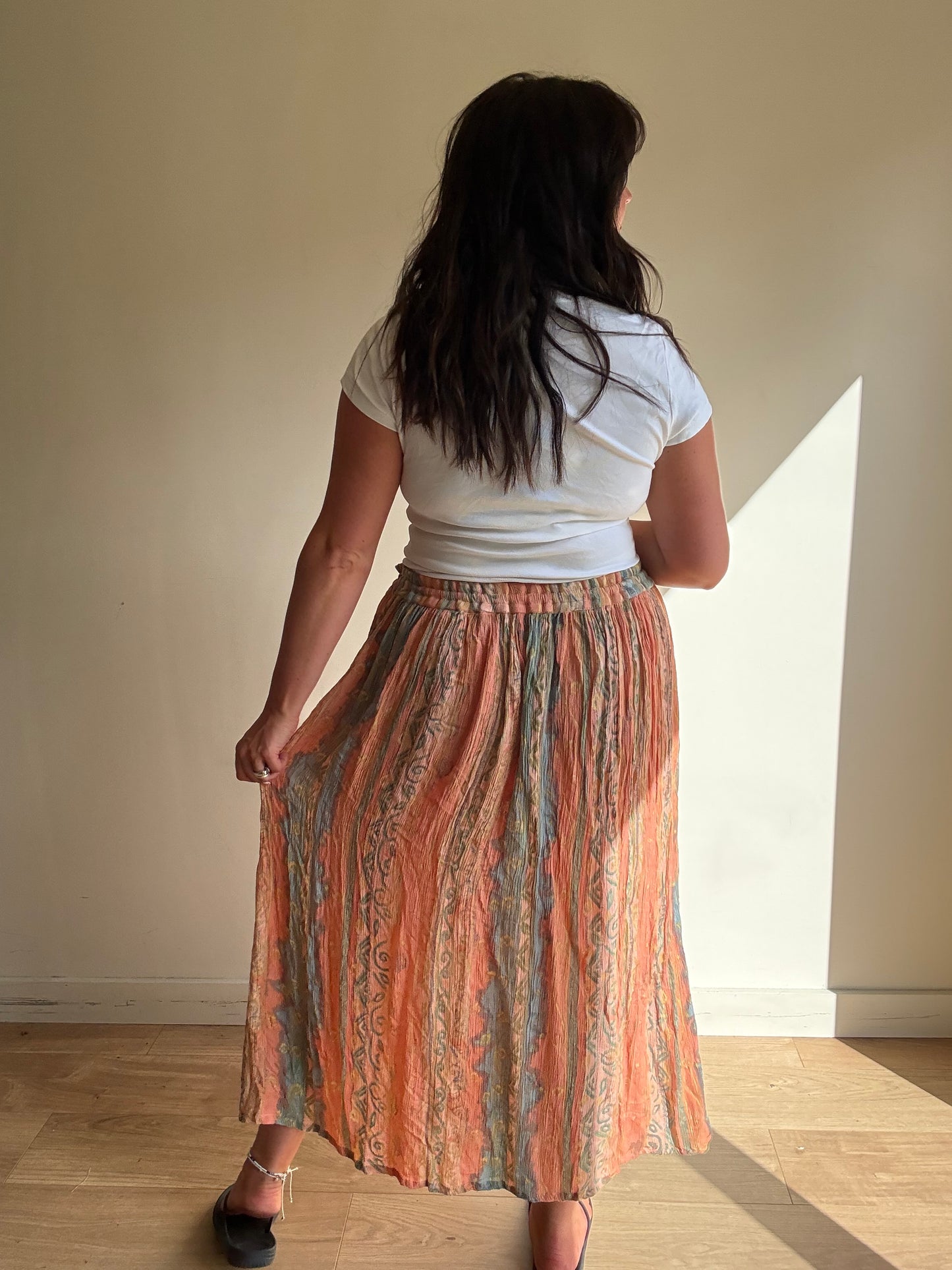 Vintage Orvis Printed Crinkle Skirt, XL