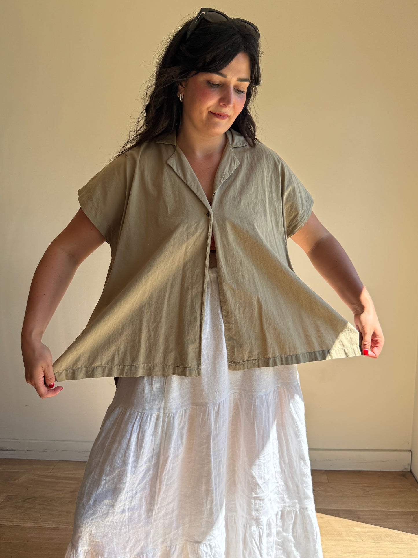 Black Crane Boxy Open Shirt, One Size