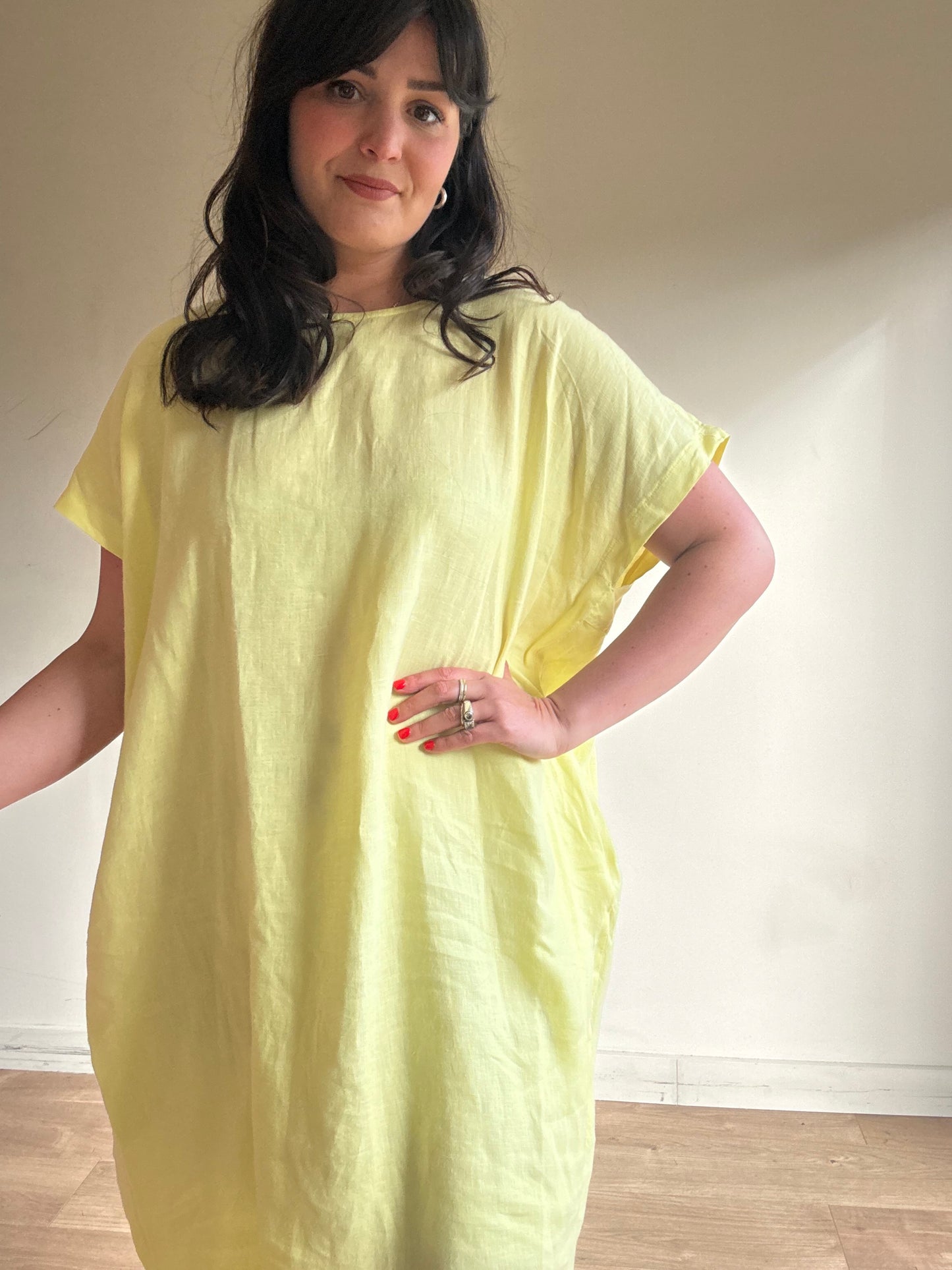 Black Crane Pure Linen Bud Dress, M-L