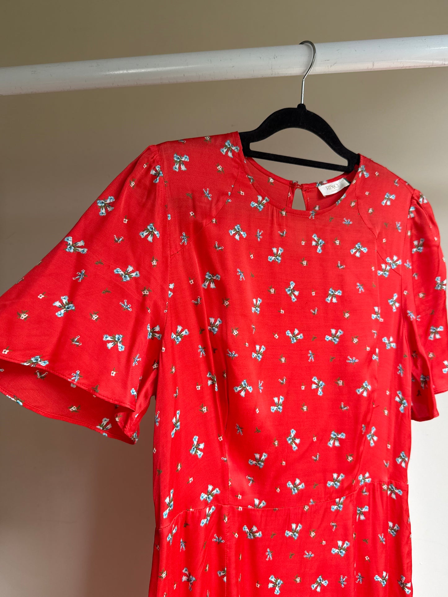 Rixo Satin Floral Midi Dress, M