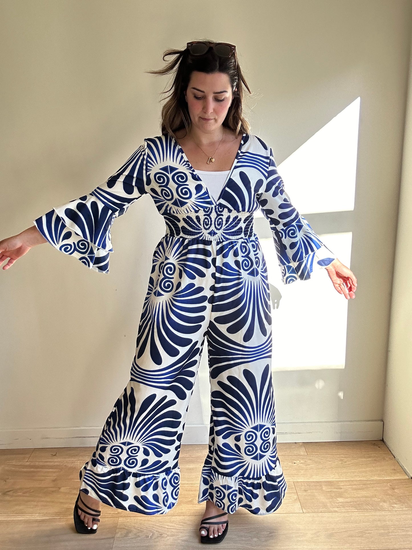 Bright Blue Printed Jumpsuit - Size S