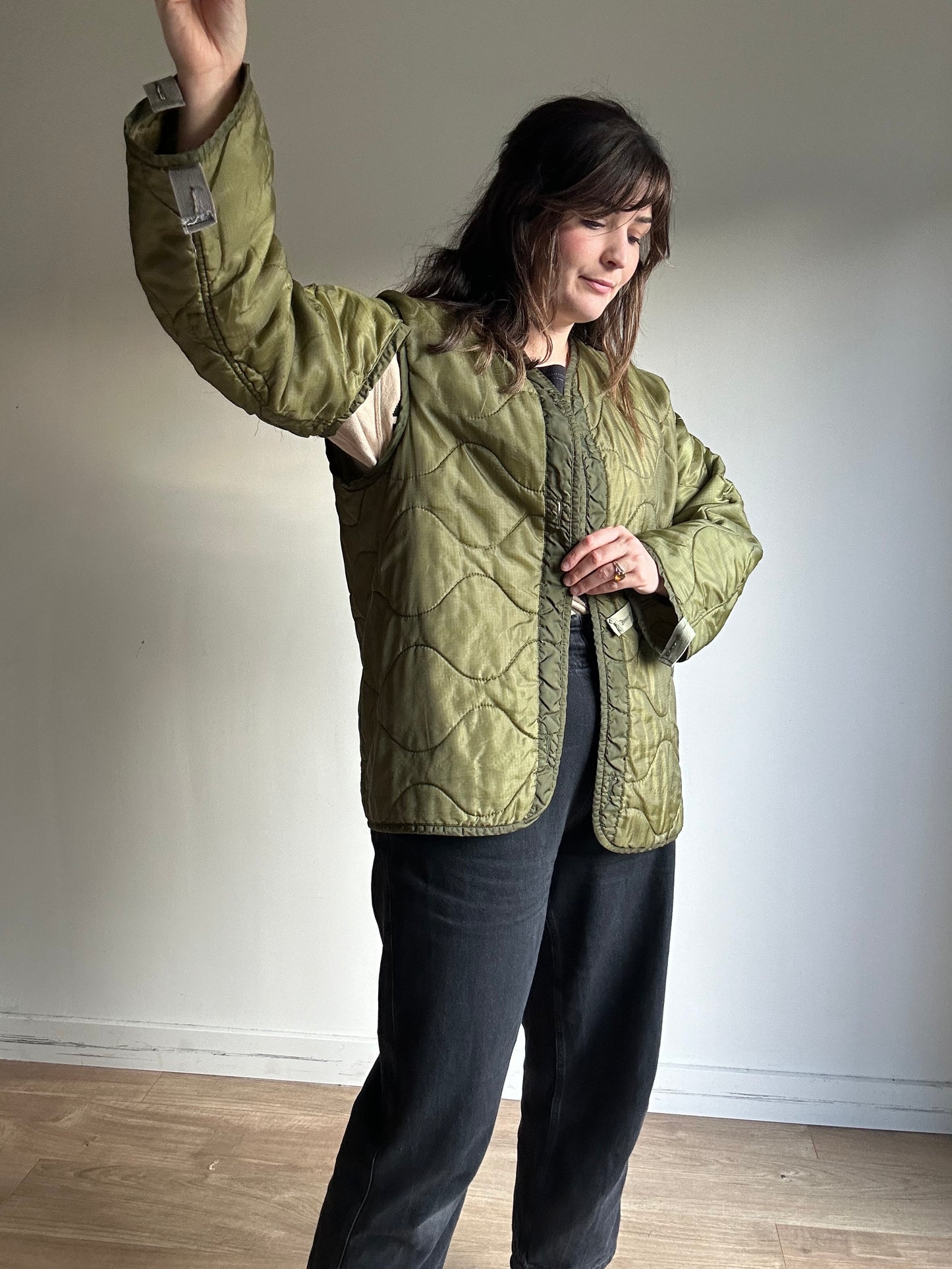 Vintage Quilted Army Liner Jacket, M-L