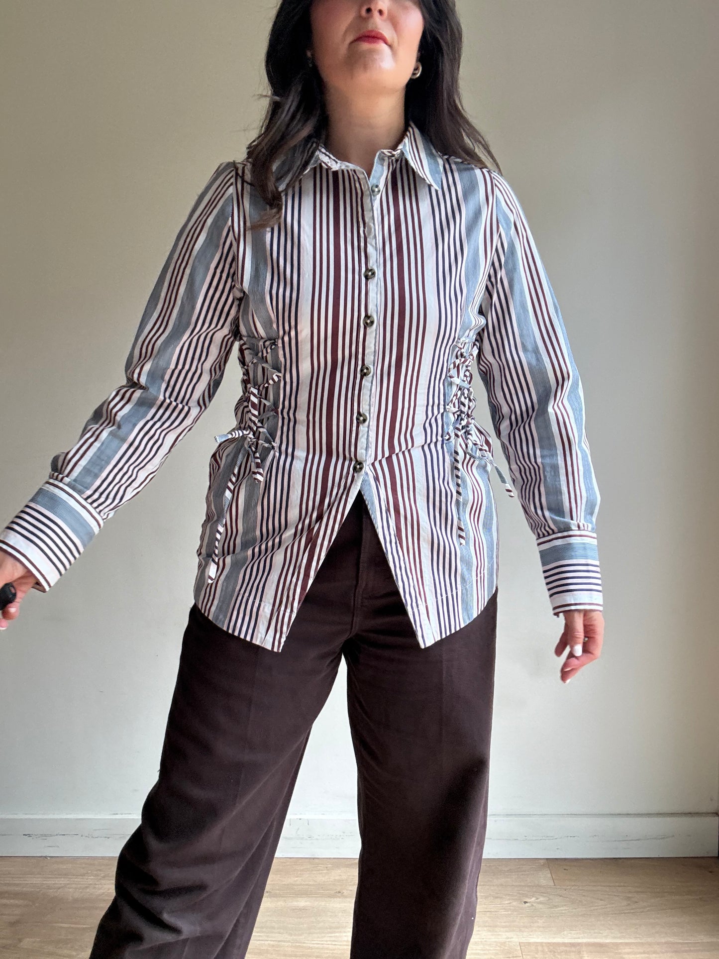 Damson Madder Stripe Lace Up Shirt, 12
