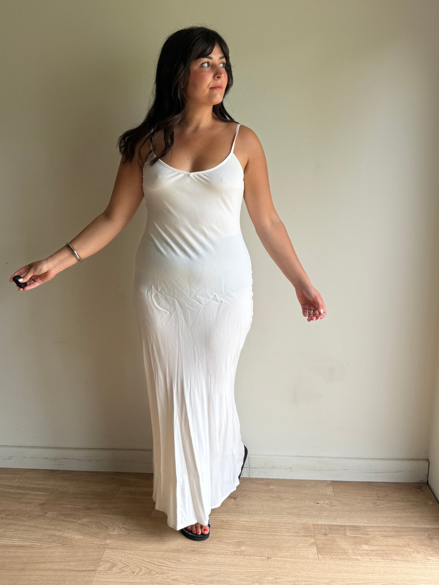 Vintage Ghost Crepe Slip Maxi Dress, M
