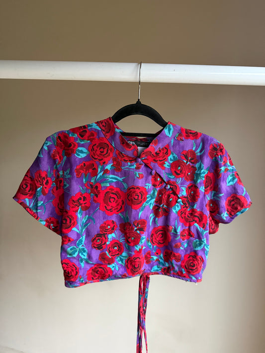 Zara Rose Print Crop Top with Open Back, S