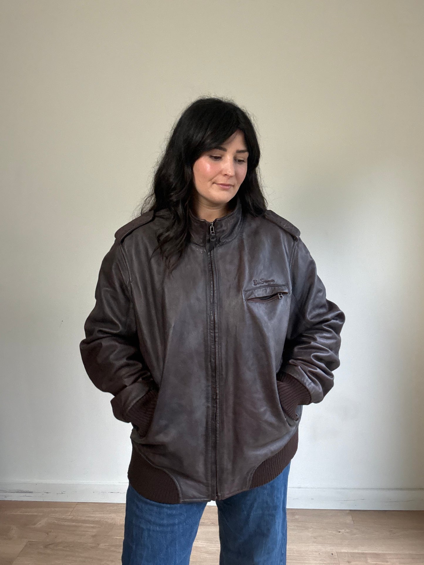 Vintage Ben Sherman Leather Bomber Jacket, XL