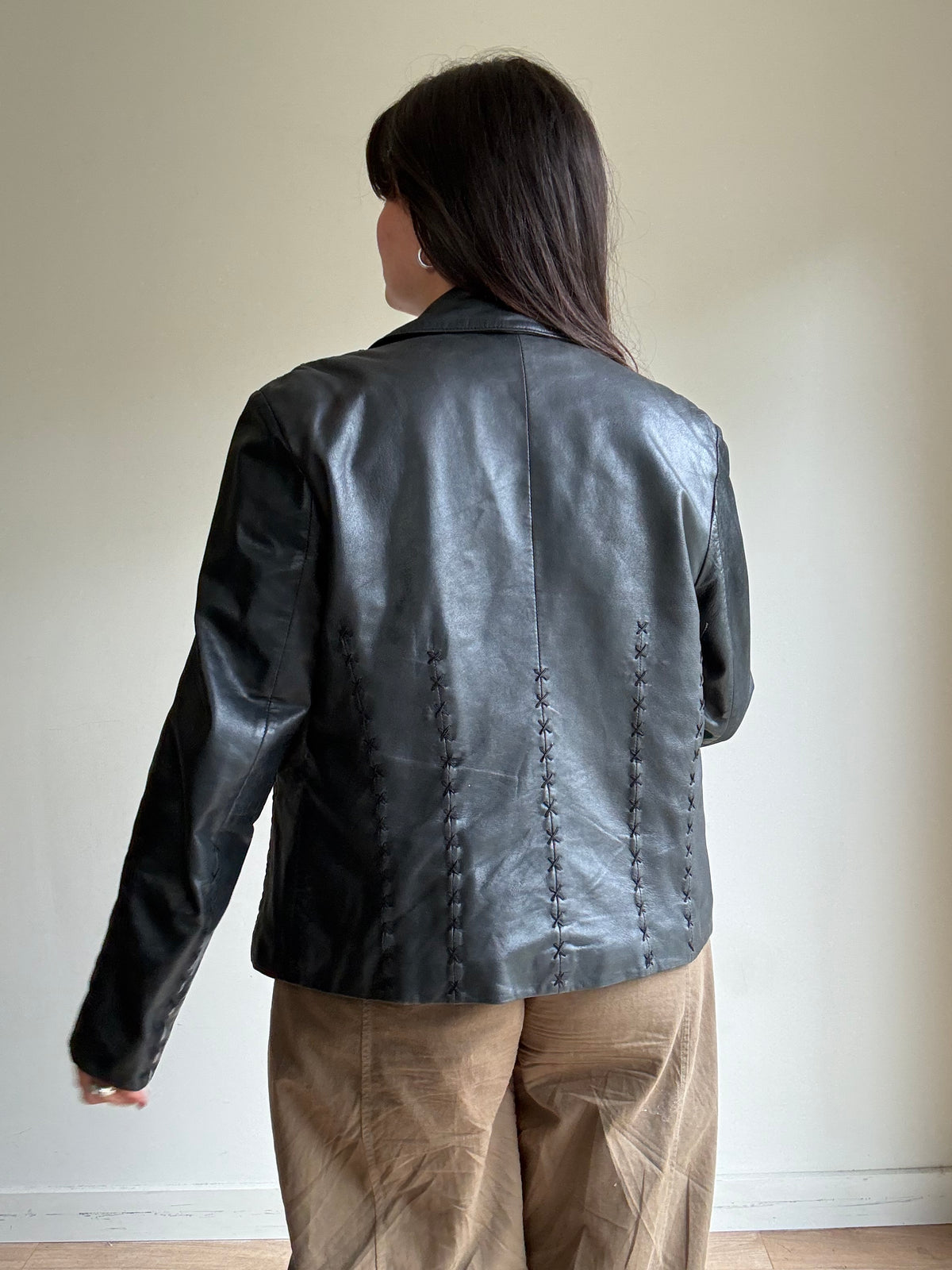 Vintage Leather Stitch Embroidered Jacket, L