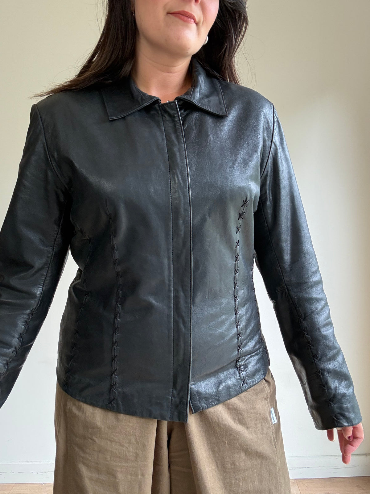 Vintage Leather Stitch Embroidered Jacket, L