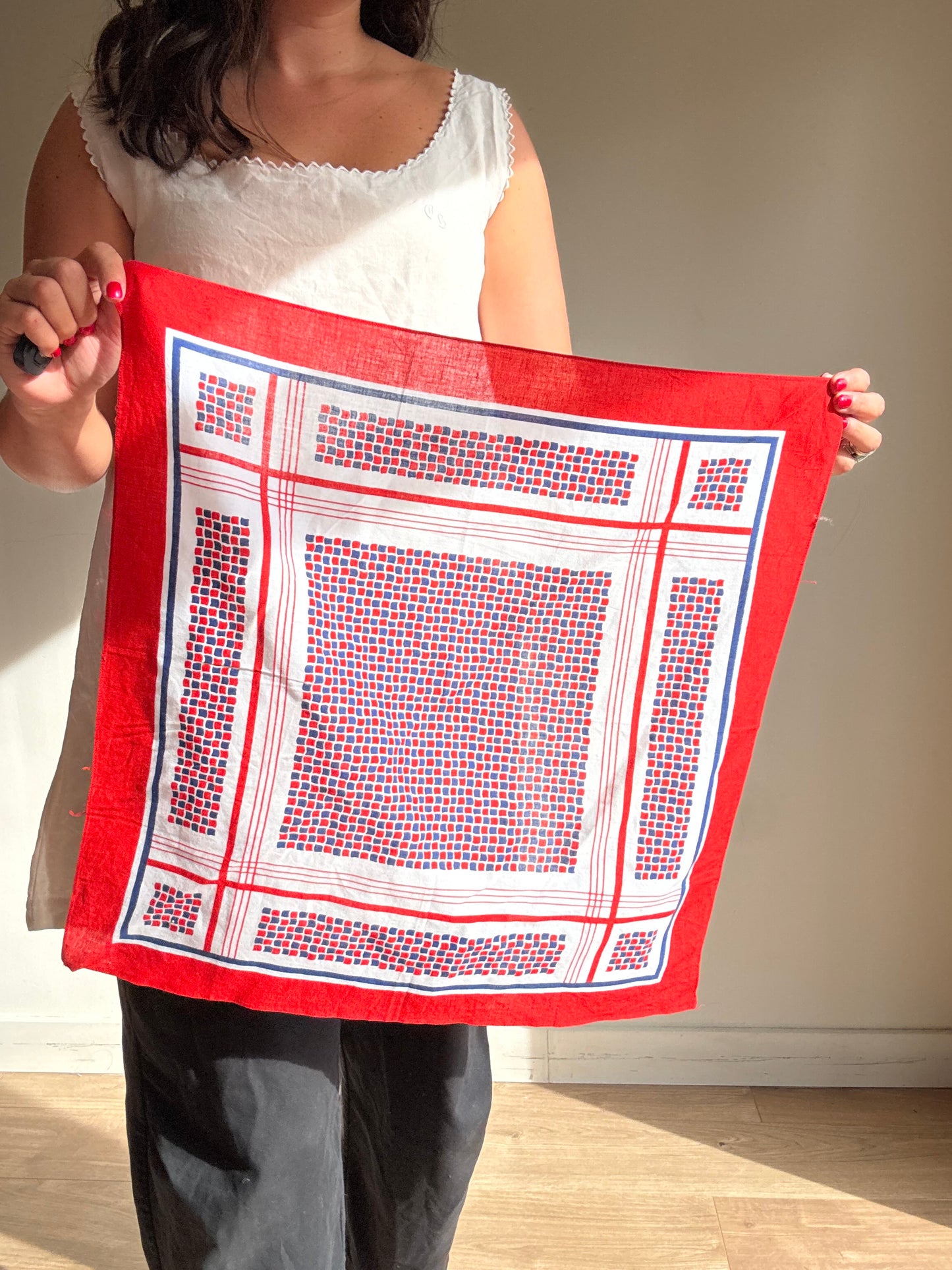 Vintage Cotton Square Bandana Scarf, One Size