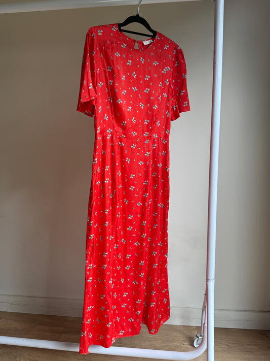 Rixo Satin Floral Midi Dress, M