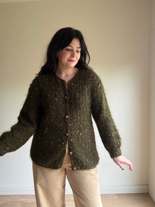 Hanknitted Open Knit Cardigan, M/L