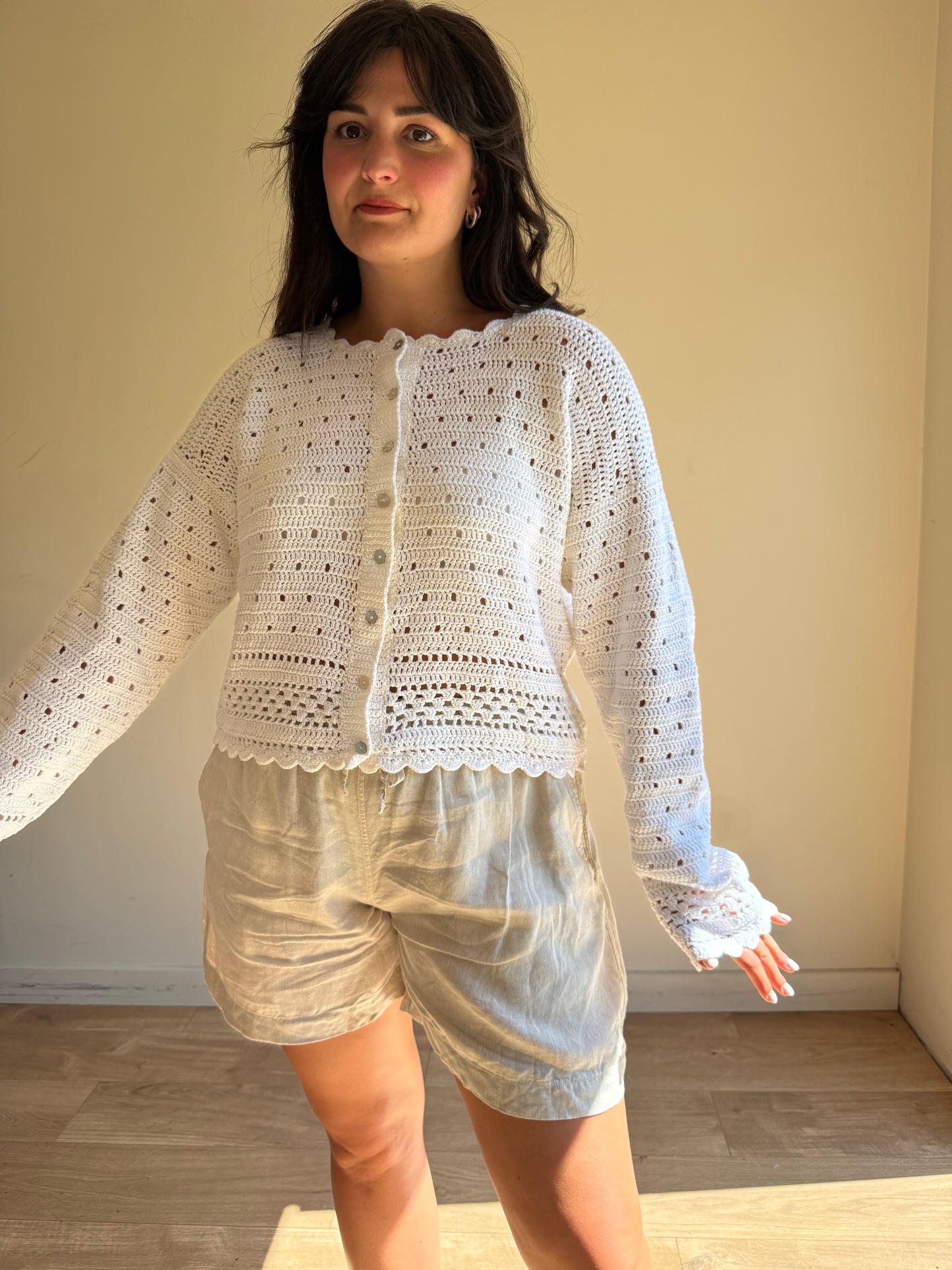 Vintage Handknit Crochet Cardigan, M/L