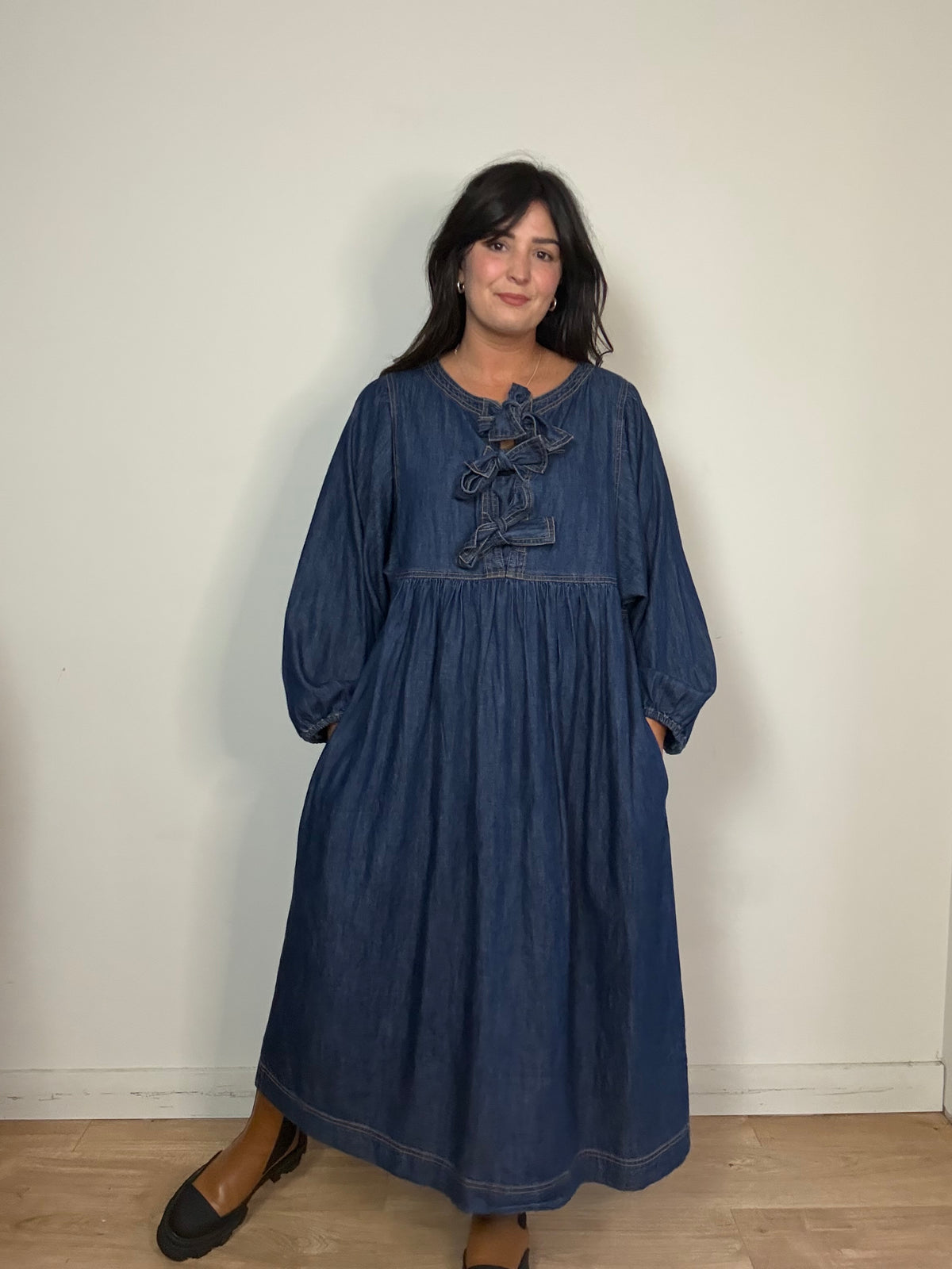 Bonte Amber Denim Tie Front Dress, 12
