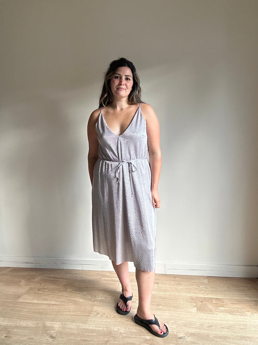 Topshop Silver Plisse Strappy Dress - Size 12-14