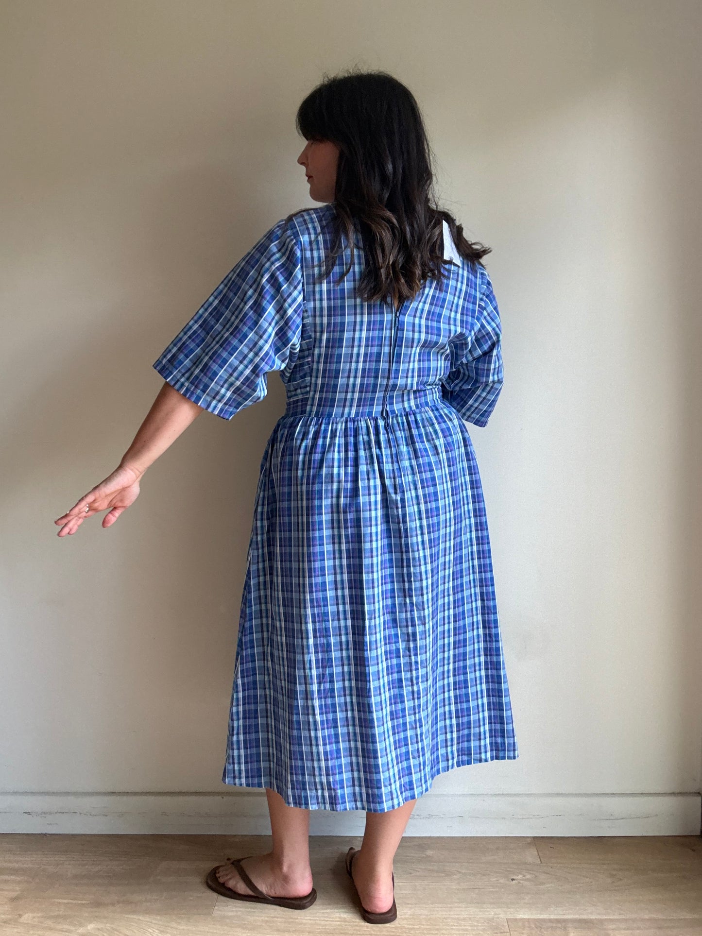 Handmade 70's Check Patch Dress, M