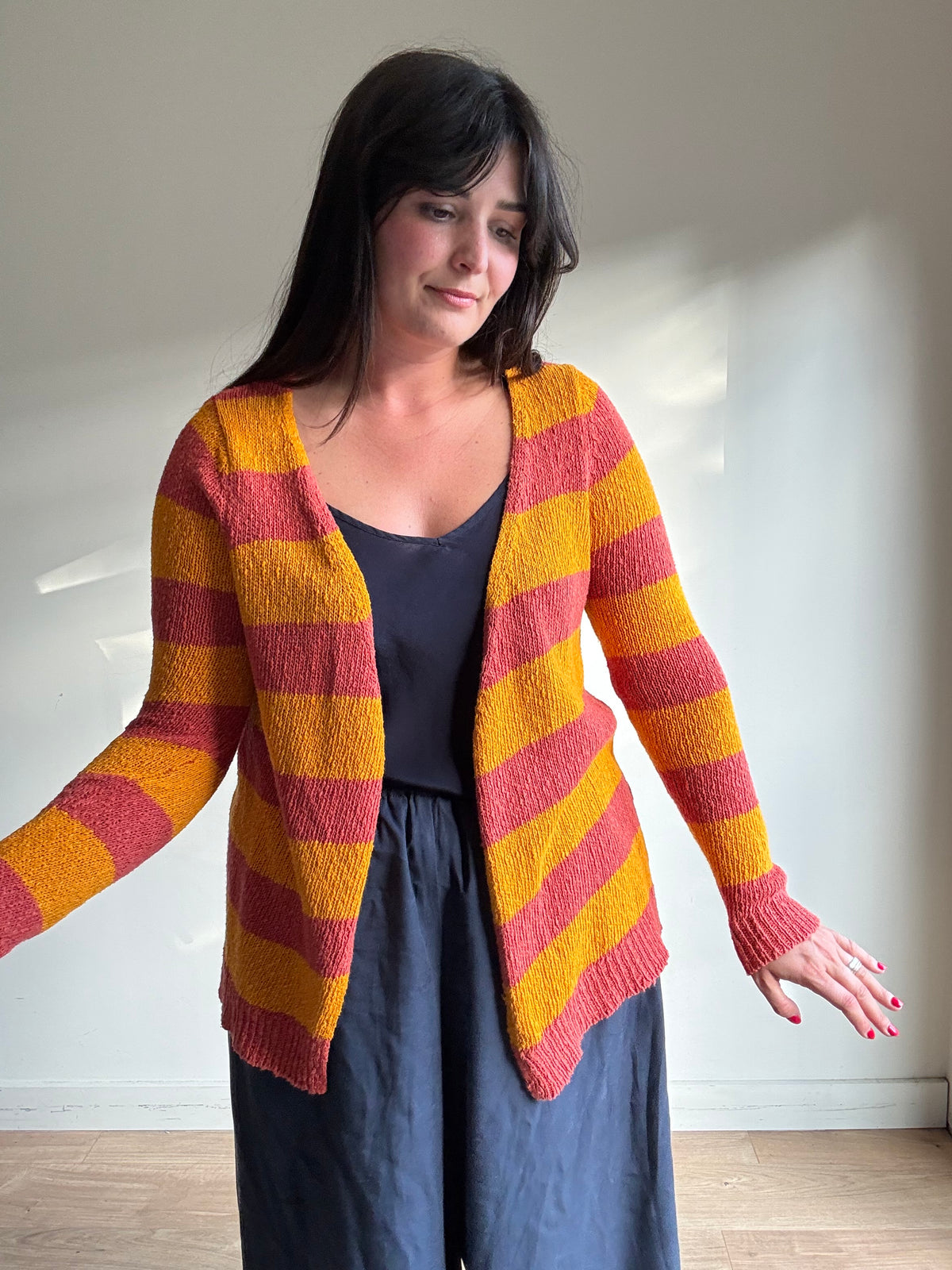 American Vintage Cotton & Linen Stripe Cardigan, S