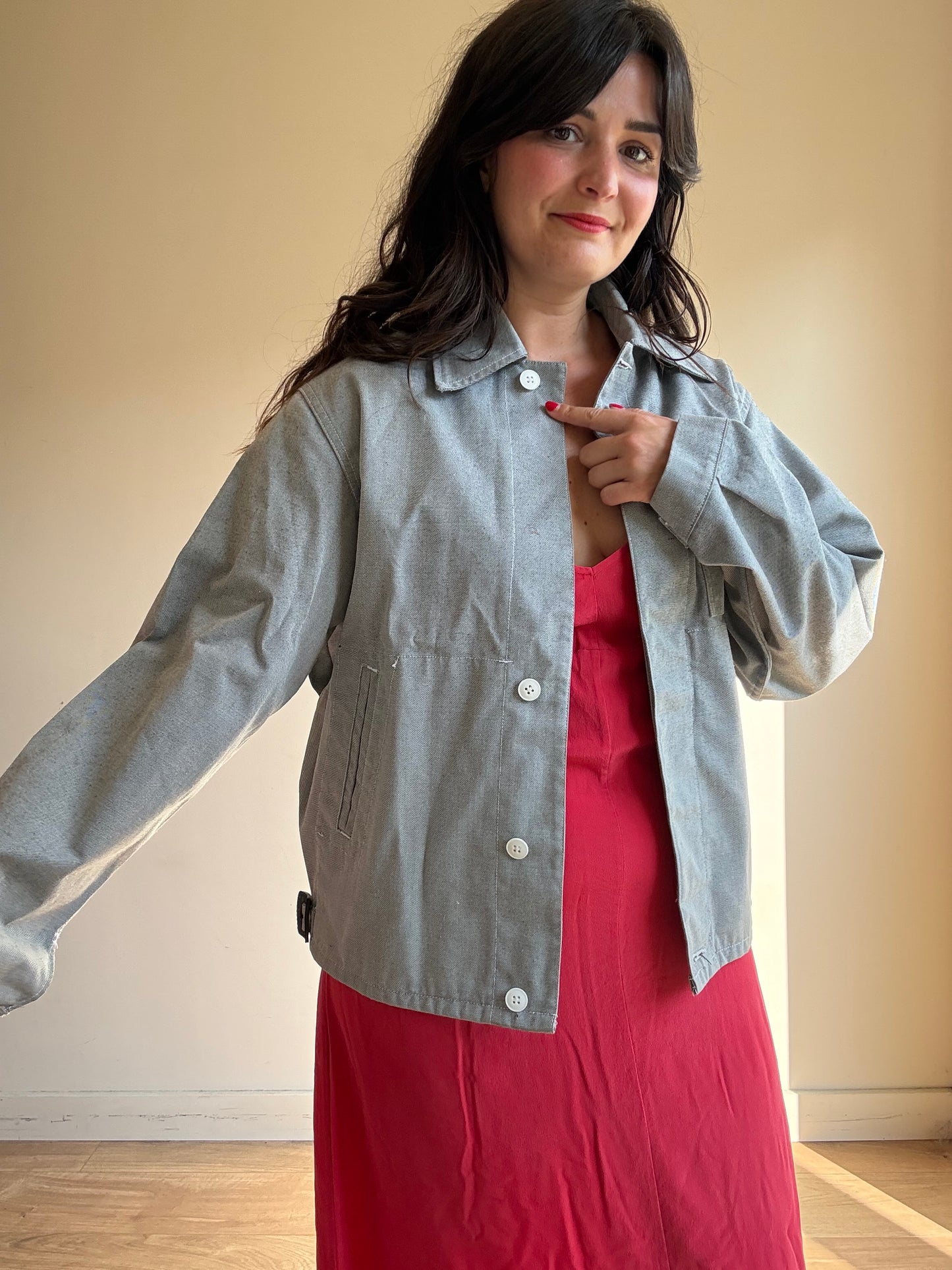 French Workwear Cotton Button Up Jacket, L