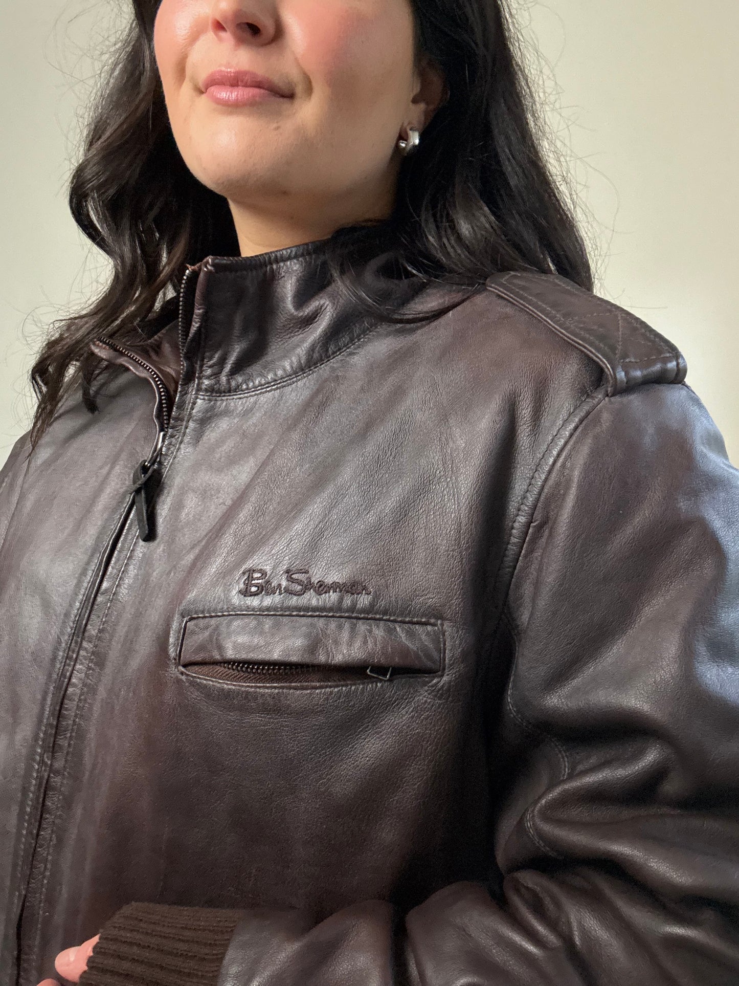 Vintage Ben Sherman Leather Bomber Jacket, XL