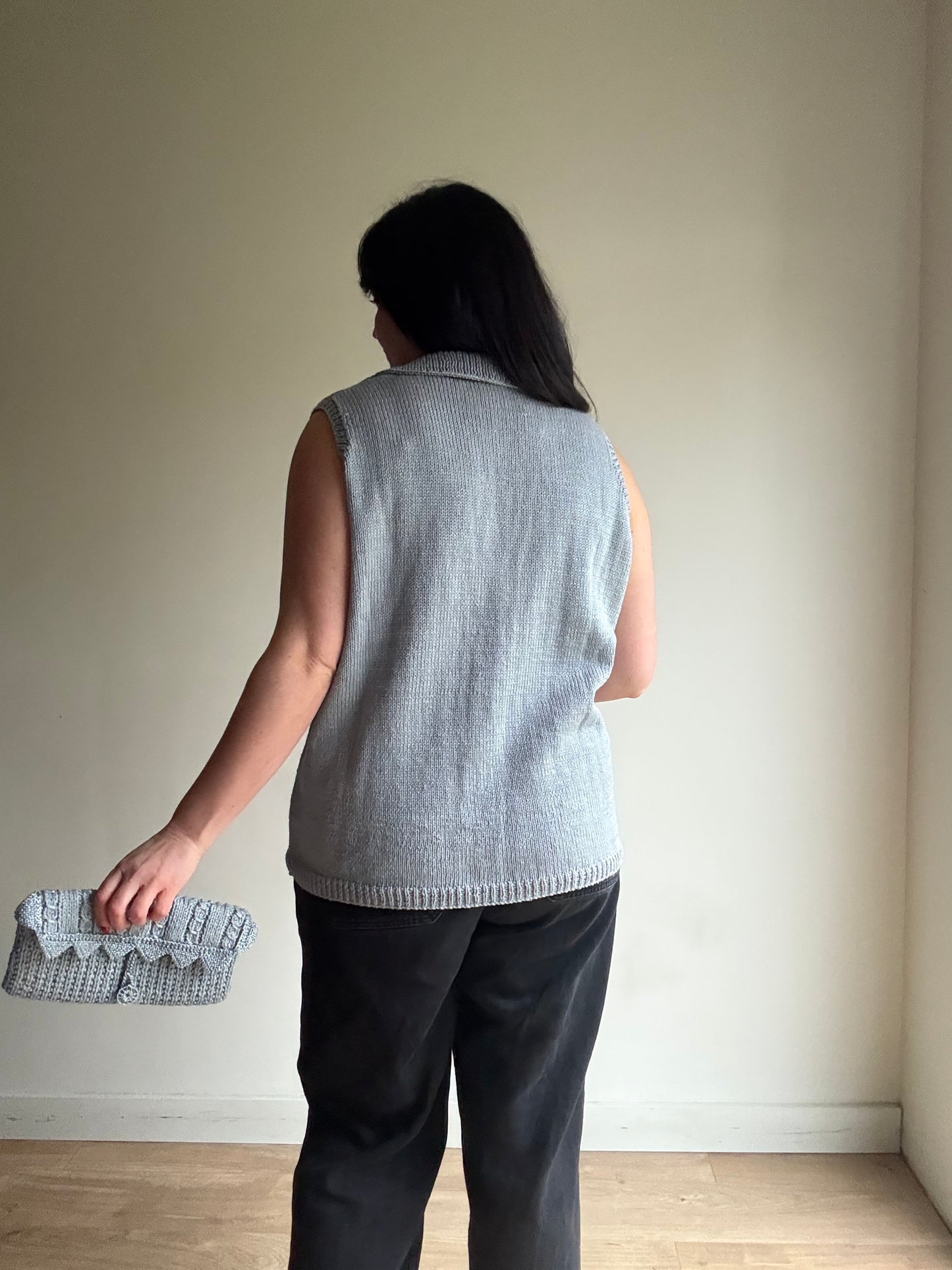 Handknit Silver Knitted Clutch Bag, O/S