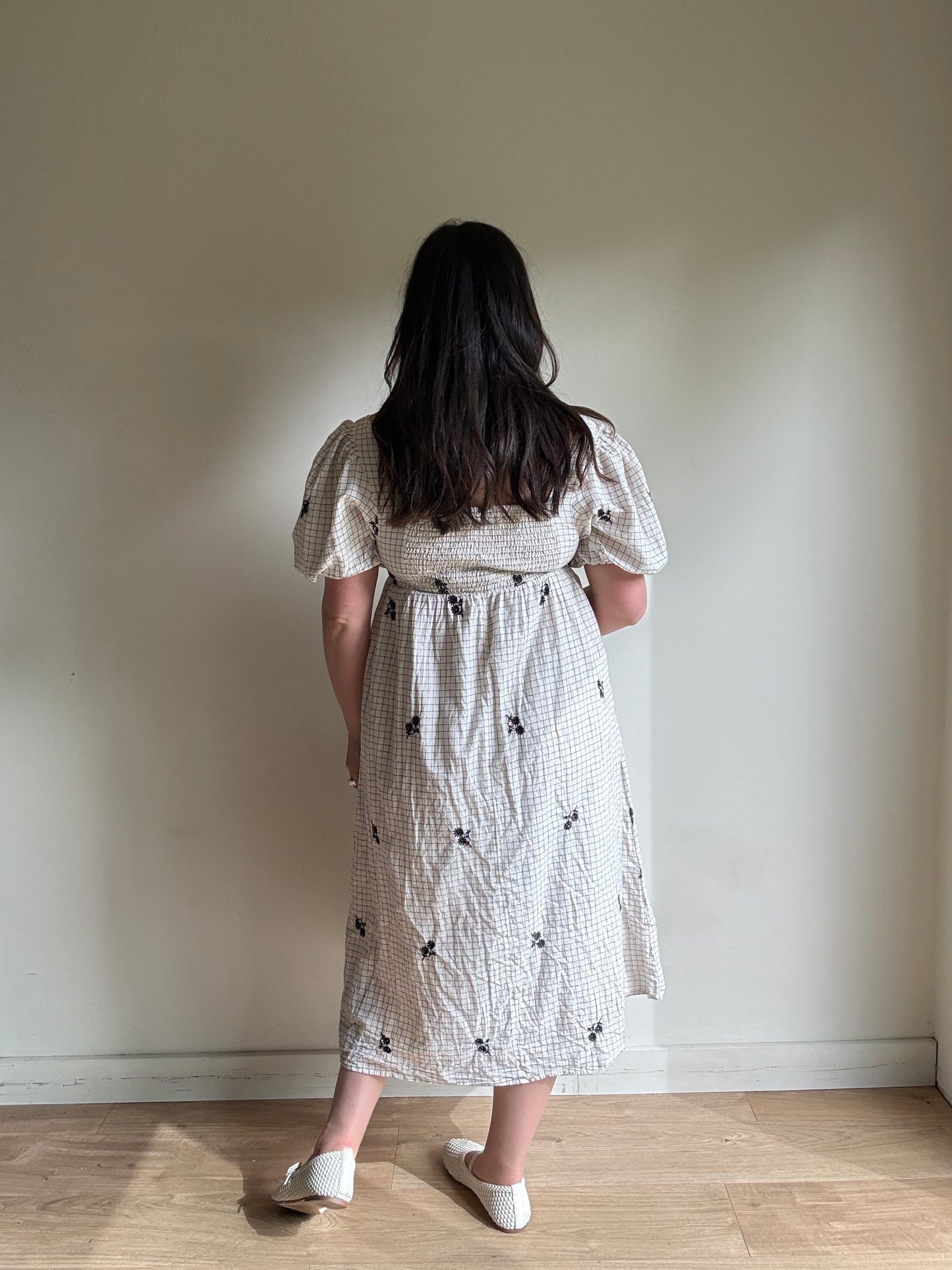 Grid Print Embroidered Dress, 10/12