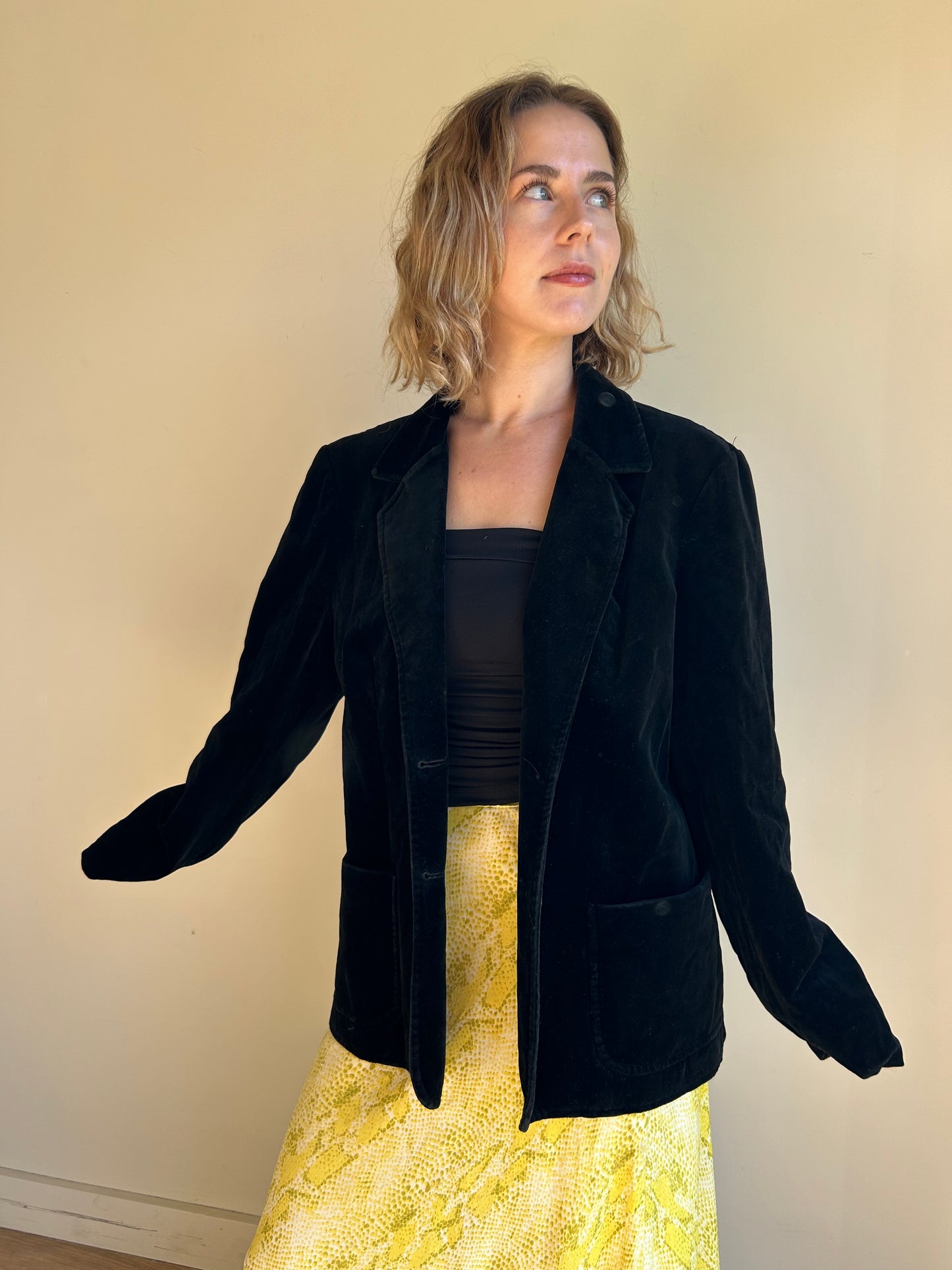 Black Vintage Velvet Blazer, S/M