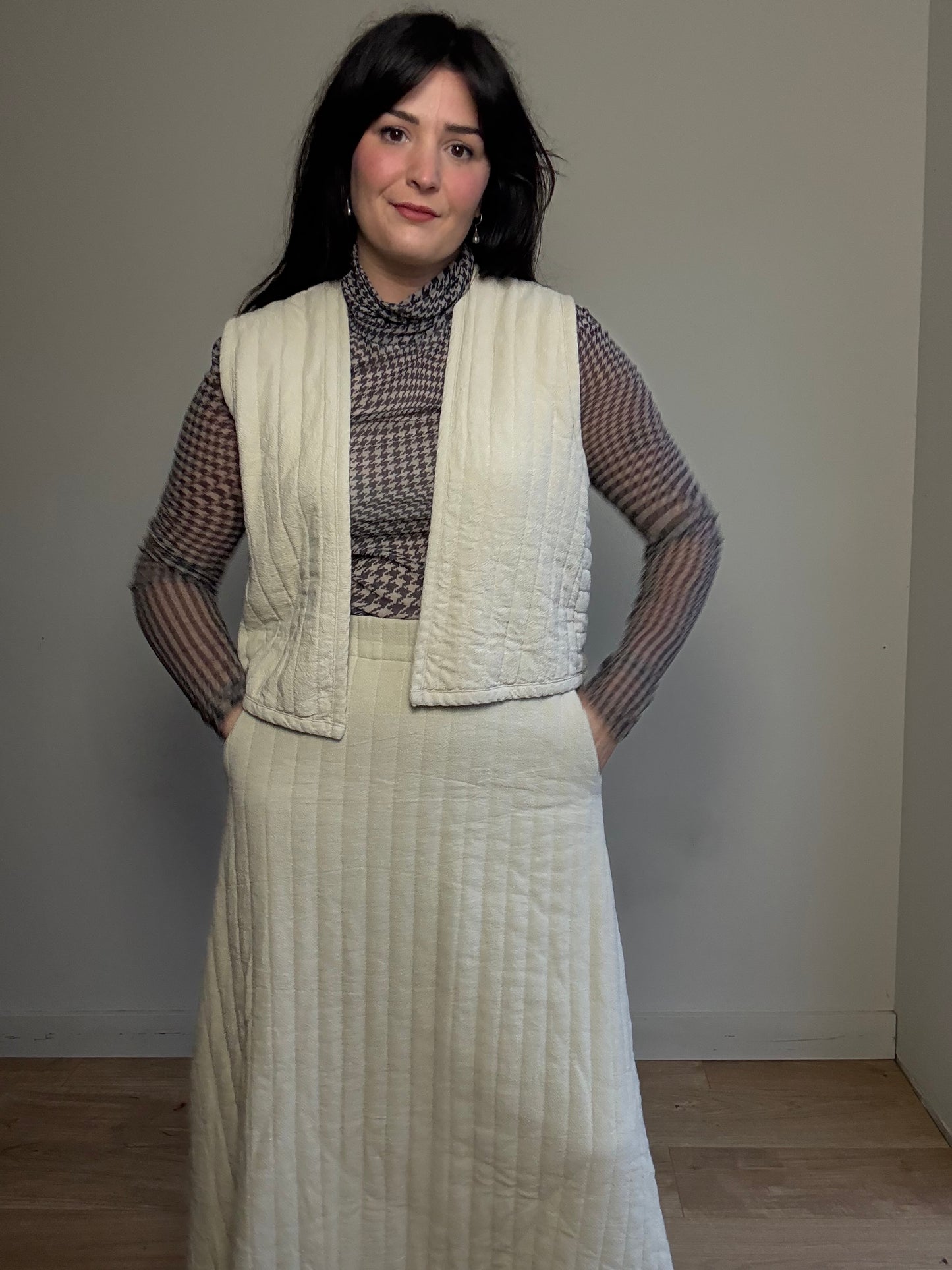 Black Crane Quilted Stripe Circle Skirt, S-M