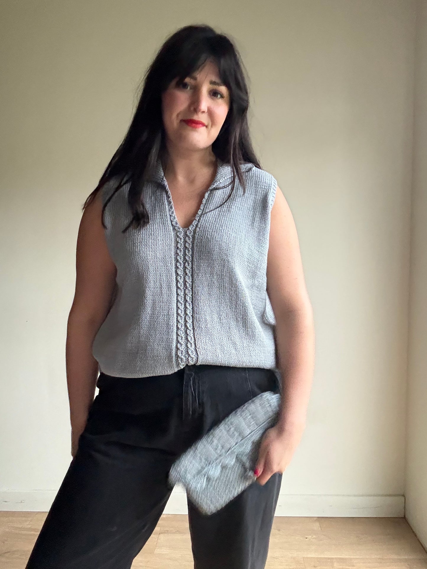 Handknit Collared Vest Tank, XL