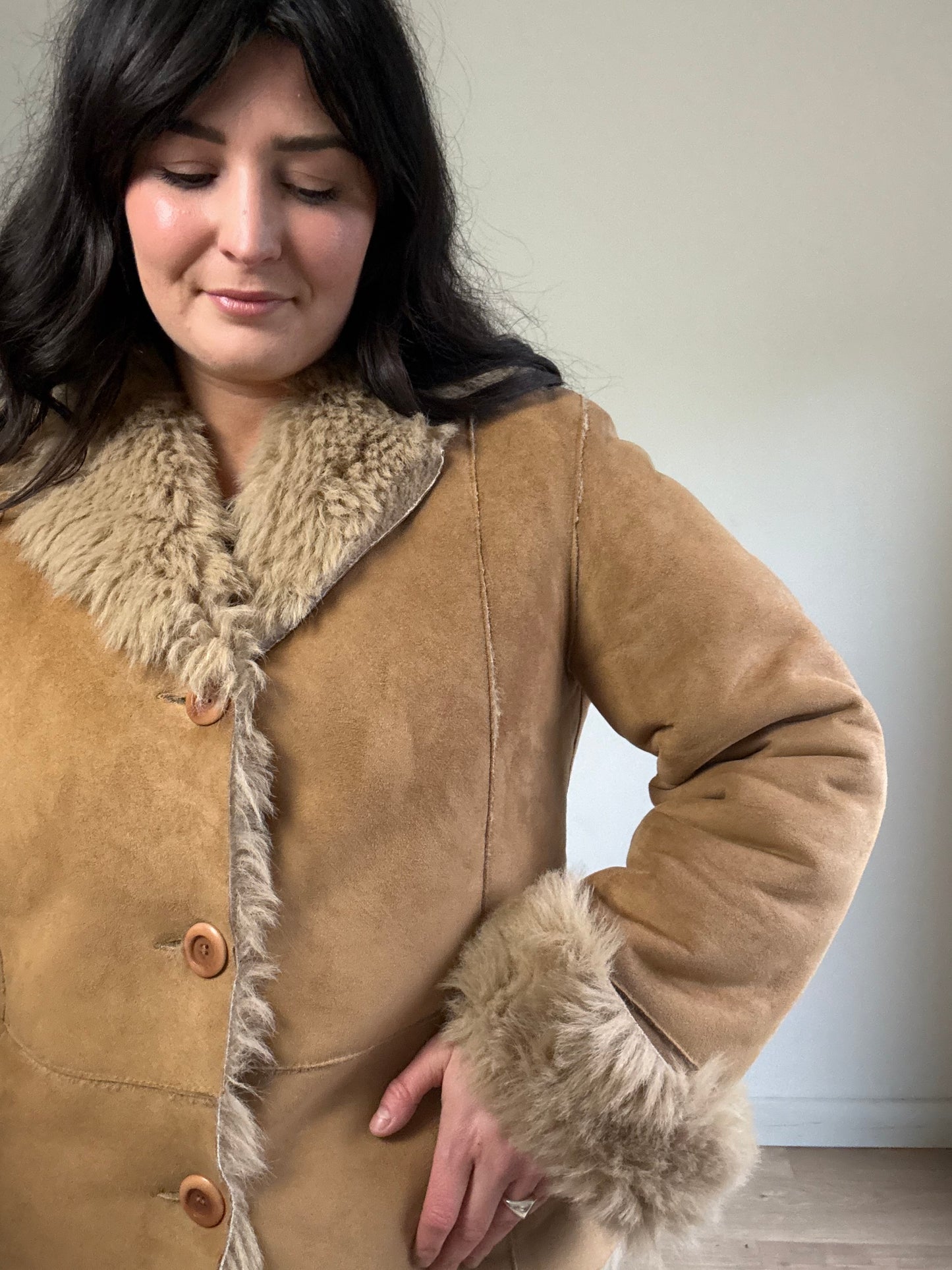 Vintage M&S Faux Fur & Suede Jacket, L