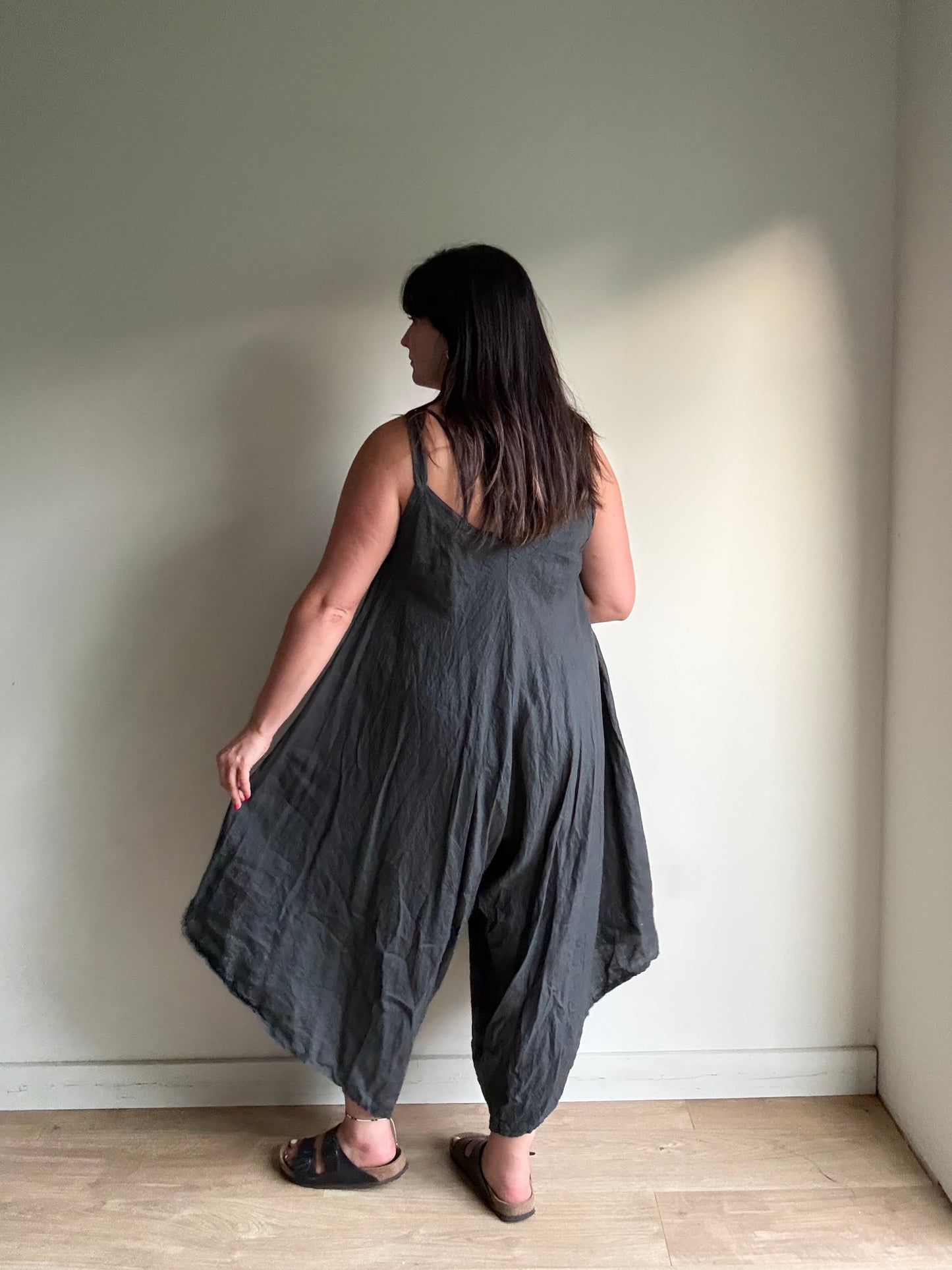 Grey Linen Wide Leg Jumpsuit, One Size