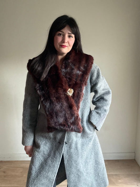 Vintage Fur Collar Shawl, One Size
