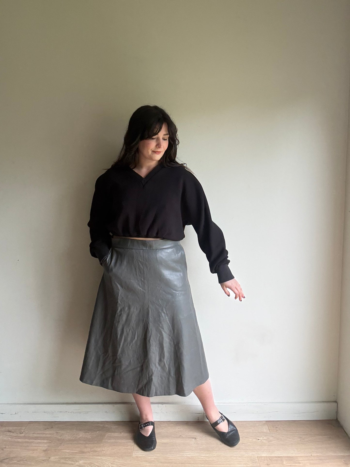 Mango Faux Leather Panel Skirt, 14