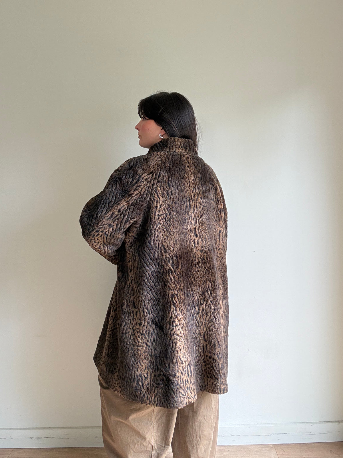 Vintage Jaeger Leopard Faux Fur Coat, M-L